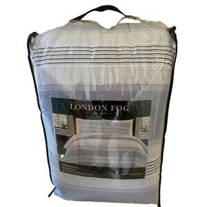 London Fog Super Soft 2 piece Comforter Set Blue White Stripes Twin/XL NIP